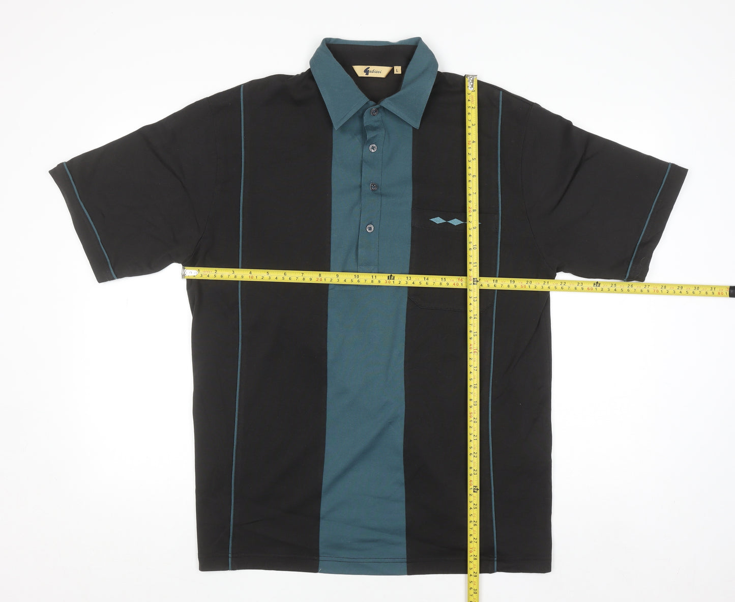 Gabicci Mens Black Retro Colourblock Short Sleeve Polo Shirt L
