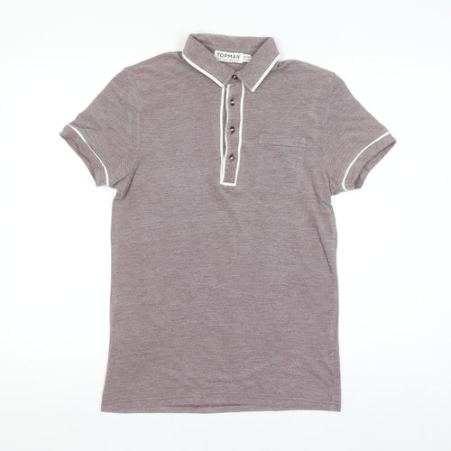 Topman Men’s Brown Short Sleeve Polo Shirt Size S Collared Cotton Blend