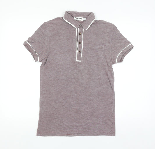 Topman Men’s Brown Short Sleeve Polo Shirt Size S Collared Cotton Blend