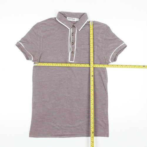 Topman Men’s Brown Short Sleeve Polo Shirt Size S Collared Cotton Blend