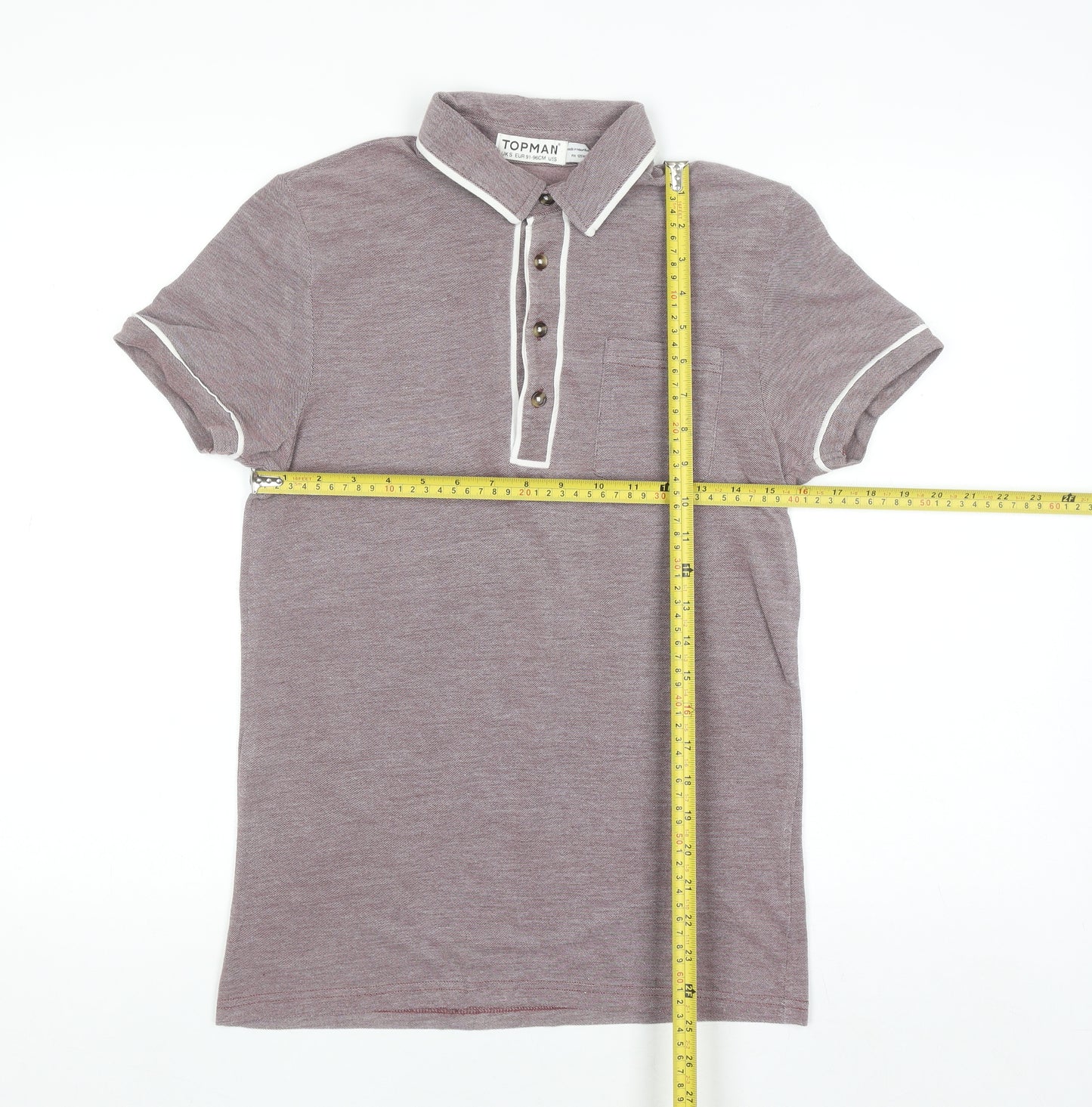 Topman Men’s Brown Short Sleeve Polo Shirt Size S Collared Cotton Blend