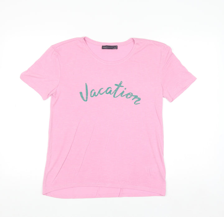 Marks and Spencer Women’s Pink Glitter Vacation T-Shirt Size 6