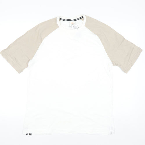 Decathlon Men’s White Beige Colourblock Crew Neck Cotton T-Shirt M