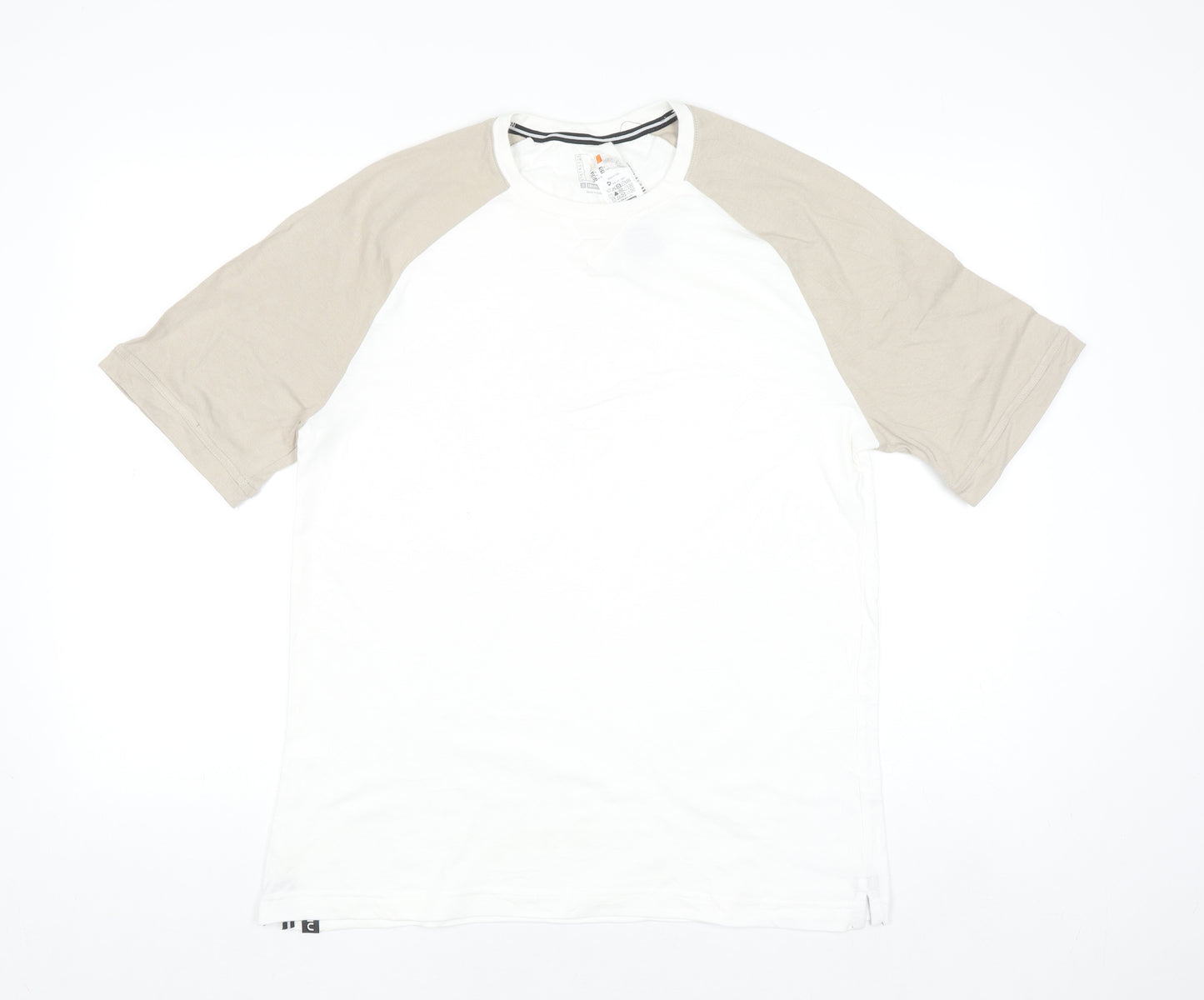Decathlon Men’s White Beige Colourblock Crew Neck Cotton T-Shirt M