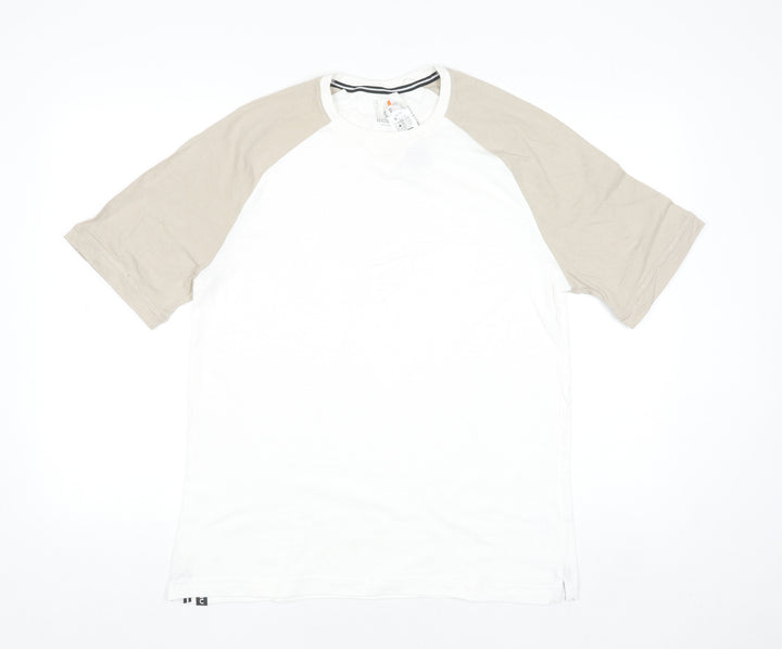 Decathlon Men’s White Beige Colourblock Crew Neck Cotton T-Shirt M