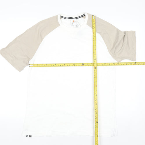 Decathlon Men’s White Beige Colourblock Crew Neck Cotton T-Shirt M