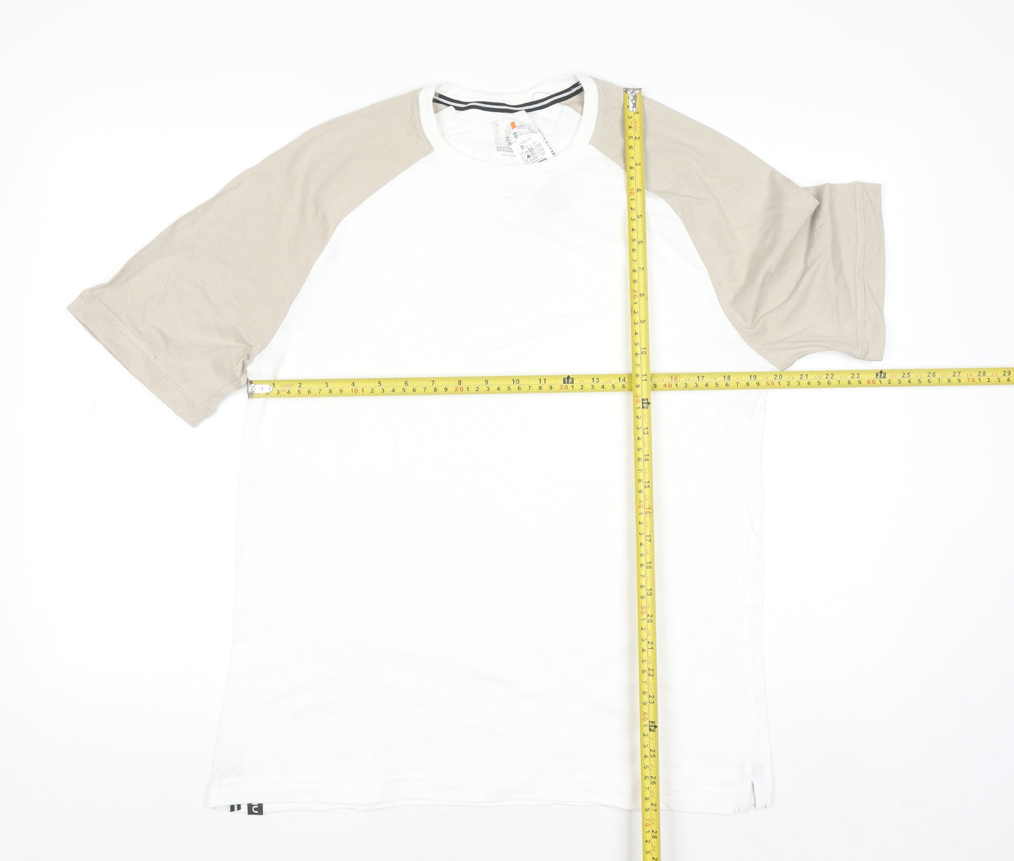 Decathlon Men’s White Beige Colourblock Crew Neck Cotton T-Shirt M
