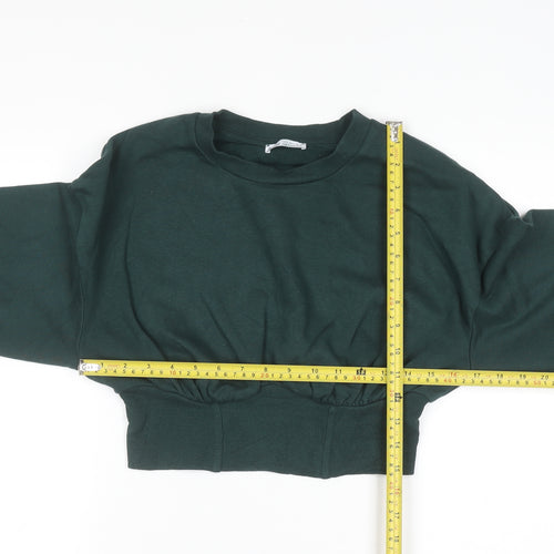 Bershka Women Dark Green Cropped Pullover Sweatshirt Size S