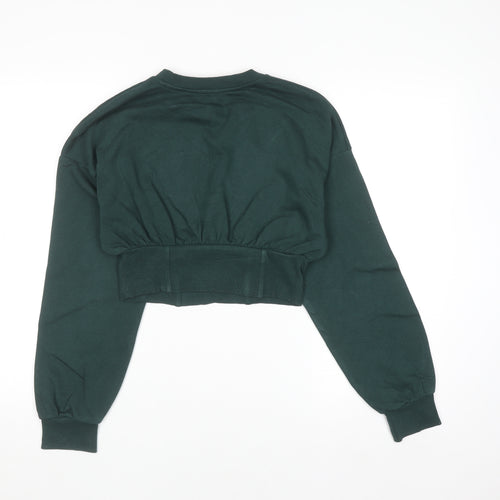 Bershka Women Dark Green Cropped Pullover Sweatshirt Size S