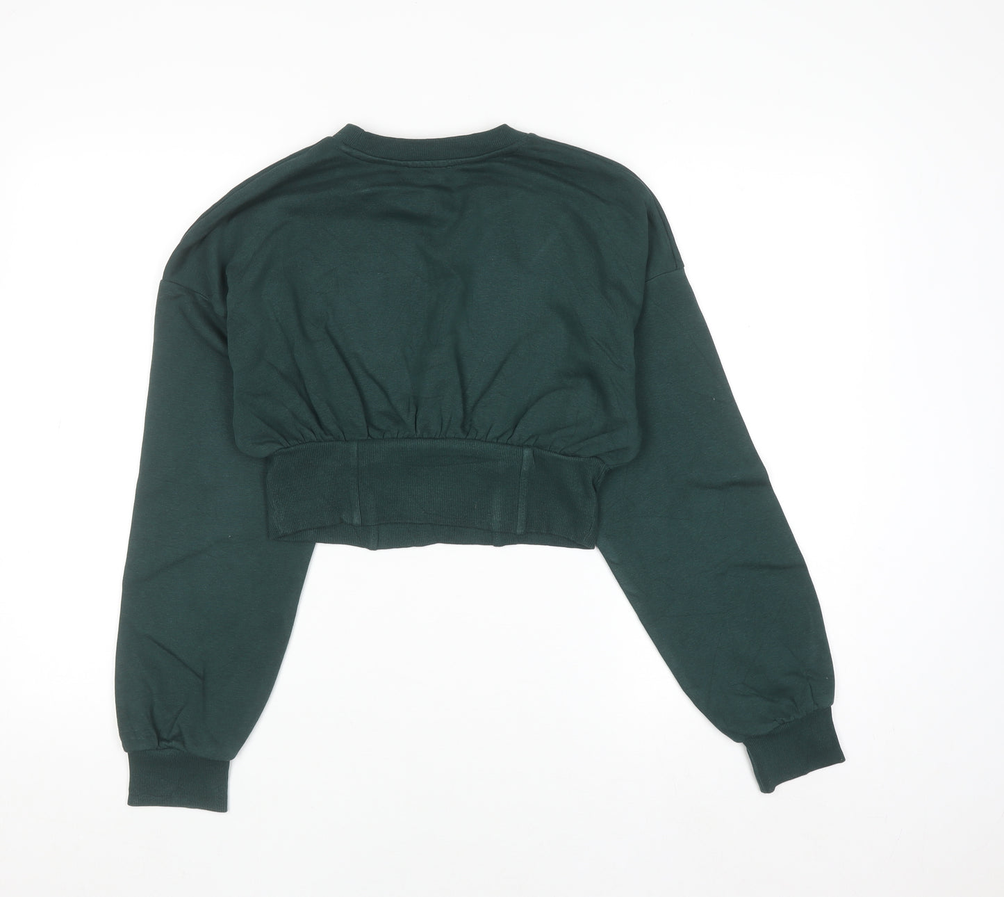 Bershka Women Dark Green Cropped Pullover Sweatshirt Size S