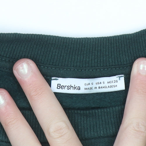 Bershka Women Dark Green Cropped Pullover Sweatshirt Size S
