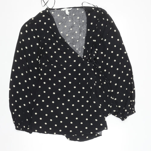 H&M Women’s Black Polka Dot Wrap Blouse Size M Long Sleeve V-Neck