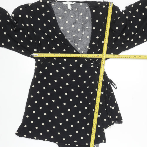 H&M Women’s Black Polka Dot Wrap Blouse Size M Long Sleeve V-Neck