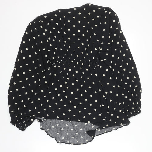 H&M Women’s Black Polka Dot Wrap Blouse Size M Long Sleeve V-Neck