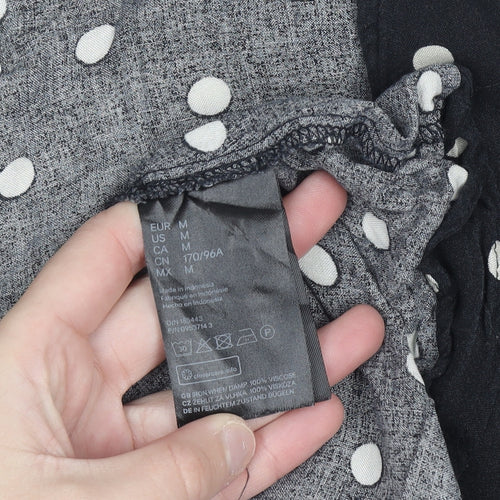 H&M Women’s Black Polka Dot Wrap Blouse Size M Long Sleeve V-Neck