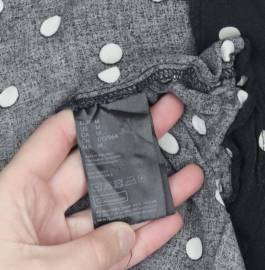 H&M Women’s Black Polka Dot Wrap Blouse Size M Long Sleeve V-Neck