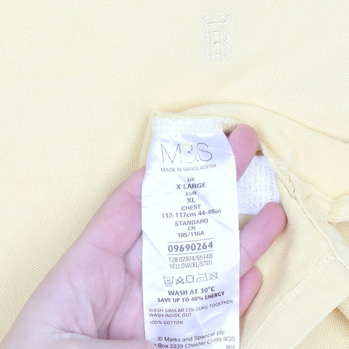 Marks and Spencer Blue Harbour Men's Yellow Cotton Polo Shirt XL