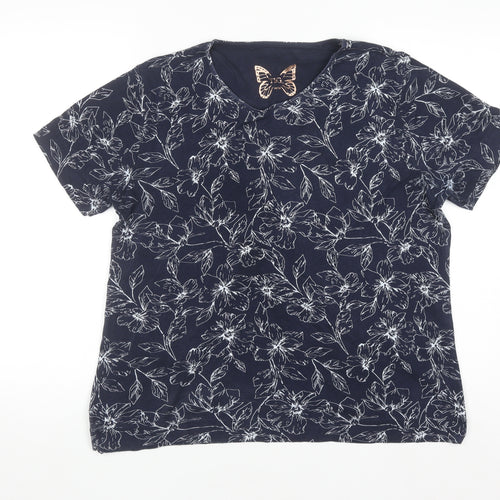 Tigi-Wear Women's Blue Floral Cotton T-Shirt Size 14