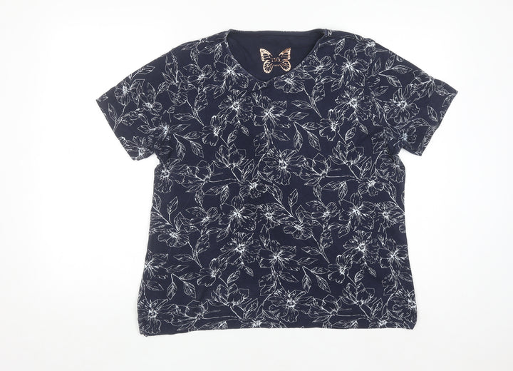 Tigi-Wear Women's Blue Floral Cotton T-Shirt Size 14