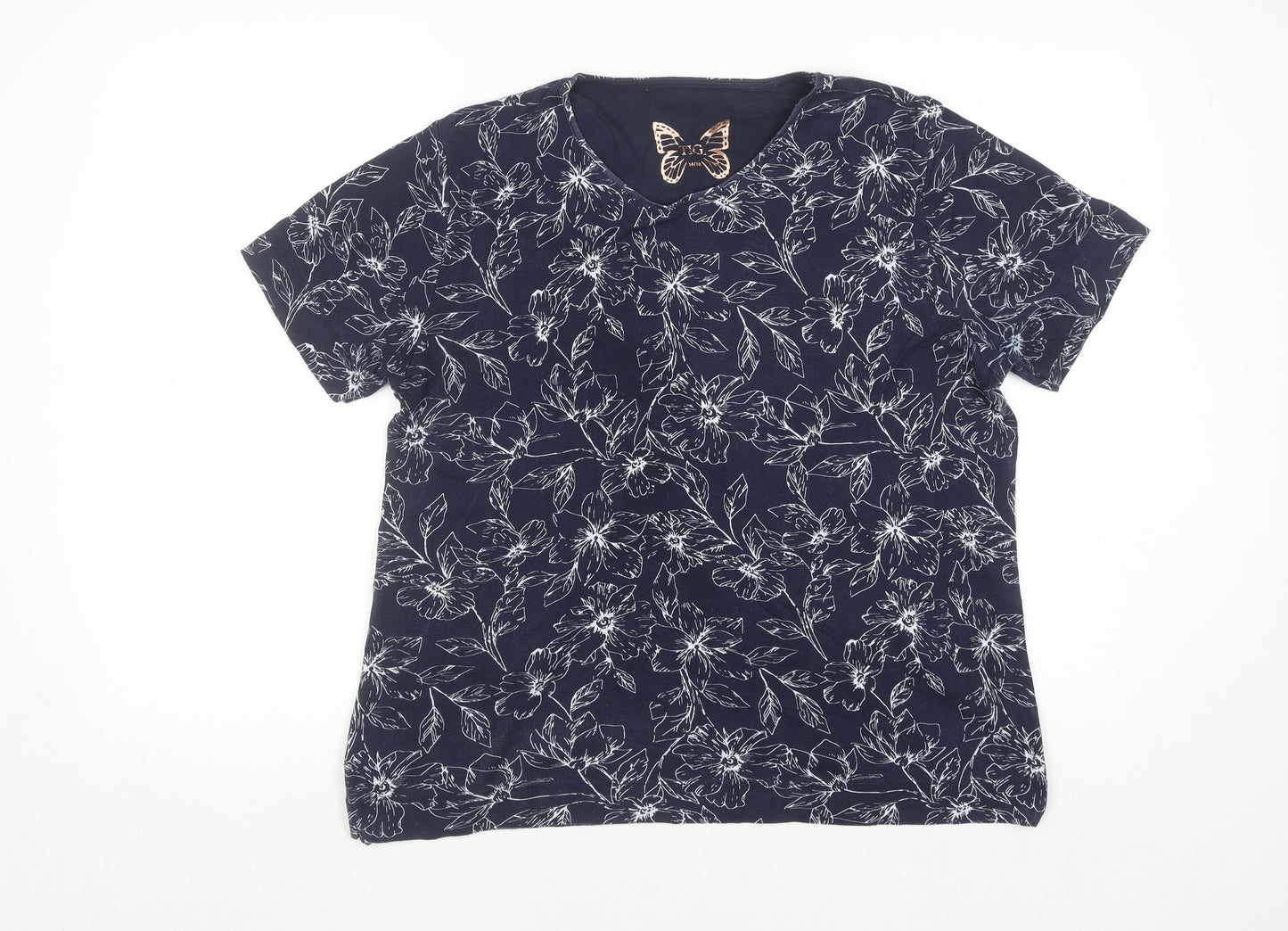 Tigi-Wear Women's Blue Floral Cotton T-Shirt Size 14