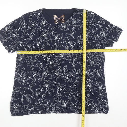 Tigi-Wear Women's Blue Floral Cotton T-Shirt Size 14
