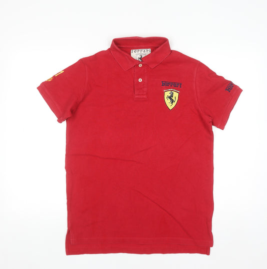 Ferrari Men's Red Cotton Polo Shirt M Embroidered Logo Motorsport