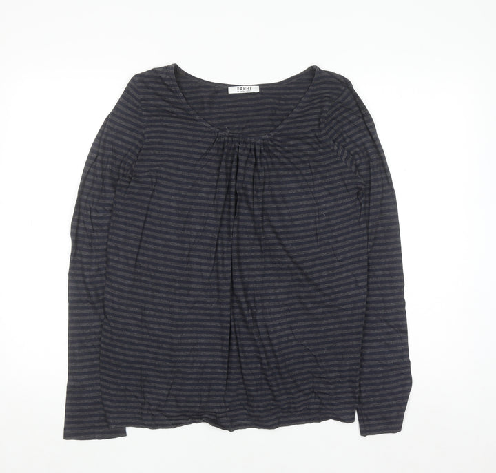 Farhi by Nicole Farhi Women’s Blue Striped Cotton Long Sleeve T-Shirt M