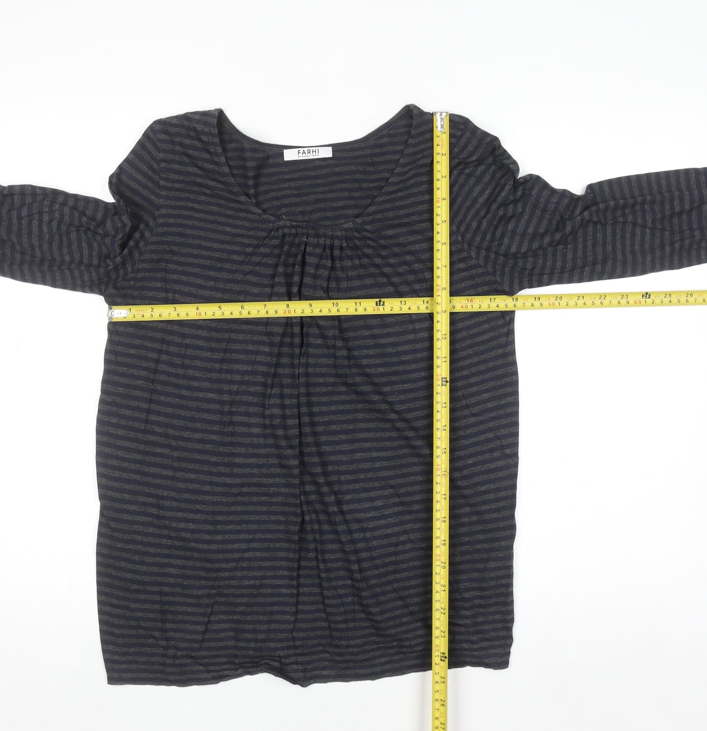 Farhi by Nicole Farhi Women’s Blue Striped Cotton Long Sleeve T-Shirt M