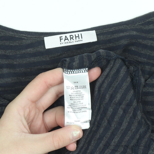 Farhi by Nicole Farhi Women’s Blue Striped Cotton Long Sleeve T-Shirt M