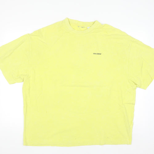 Collusion Men's Yellow Graphic Print Relaxed Fit Cotton T-Shirt S
