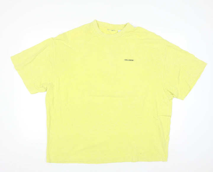 Collusion Men's Yellow Graphic Print Relaxed Fit Cotton T-Shirt S