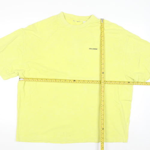 Collusion Men's Yellow Graphic Print Relaxed Fit Cotton T-Shirt S