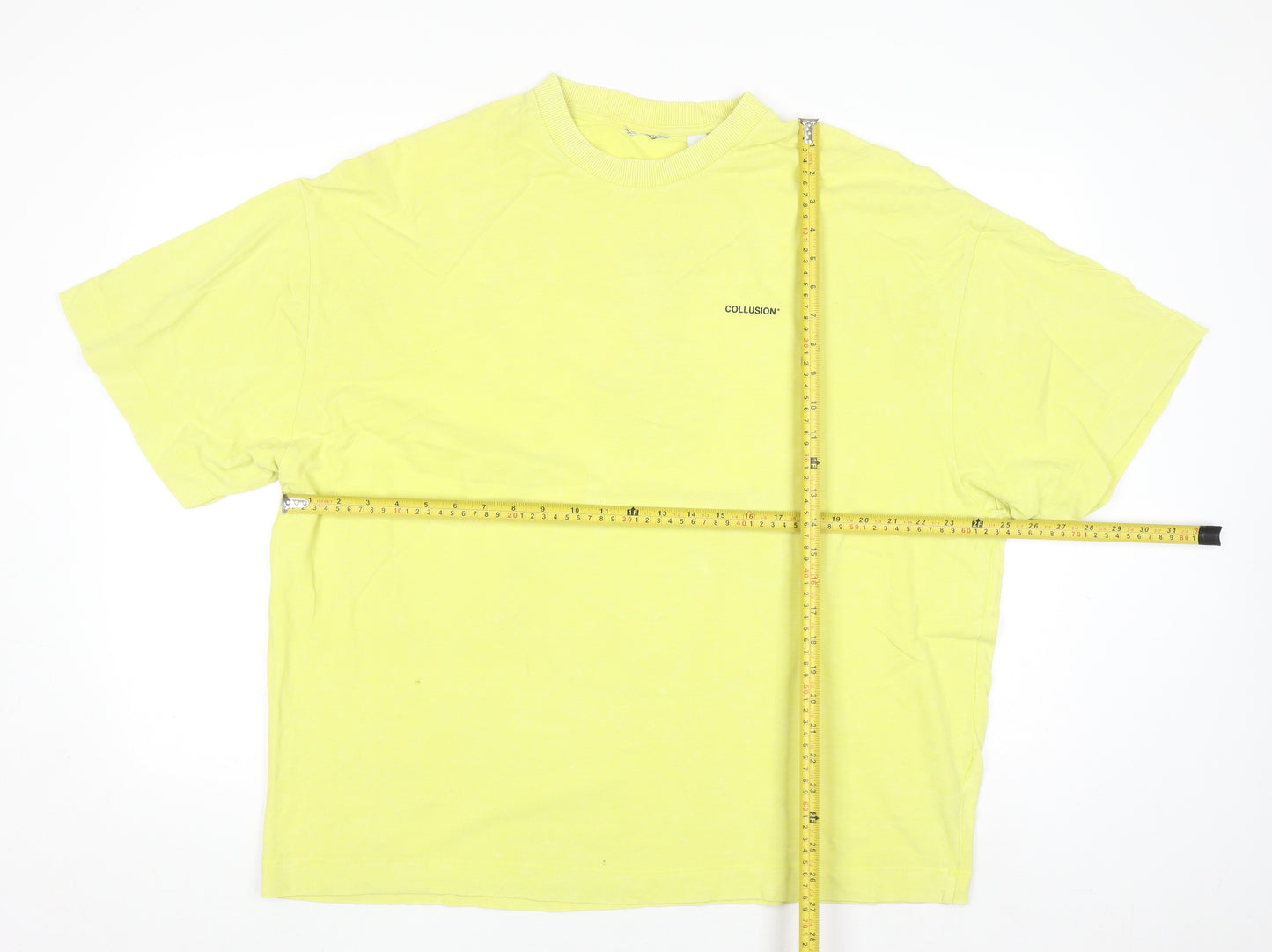 Collusion Men's Yellow Graphic Print Relaxed Fit Cotton T-Shirt S
