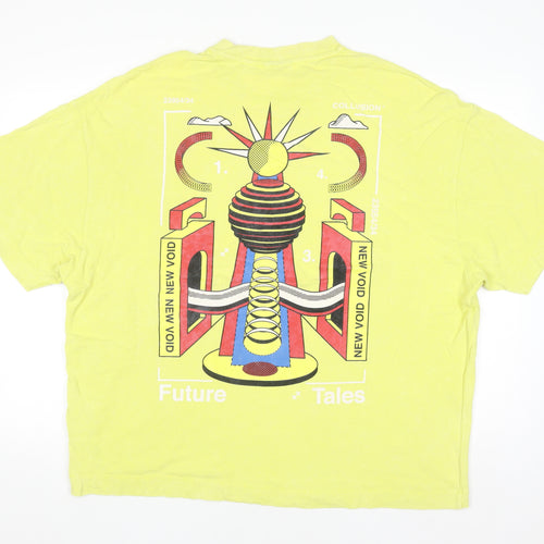 Collusion Men's Yellow Graphic Print Relaxed Fit Cotton T-Shirt S
