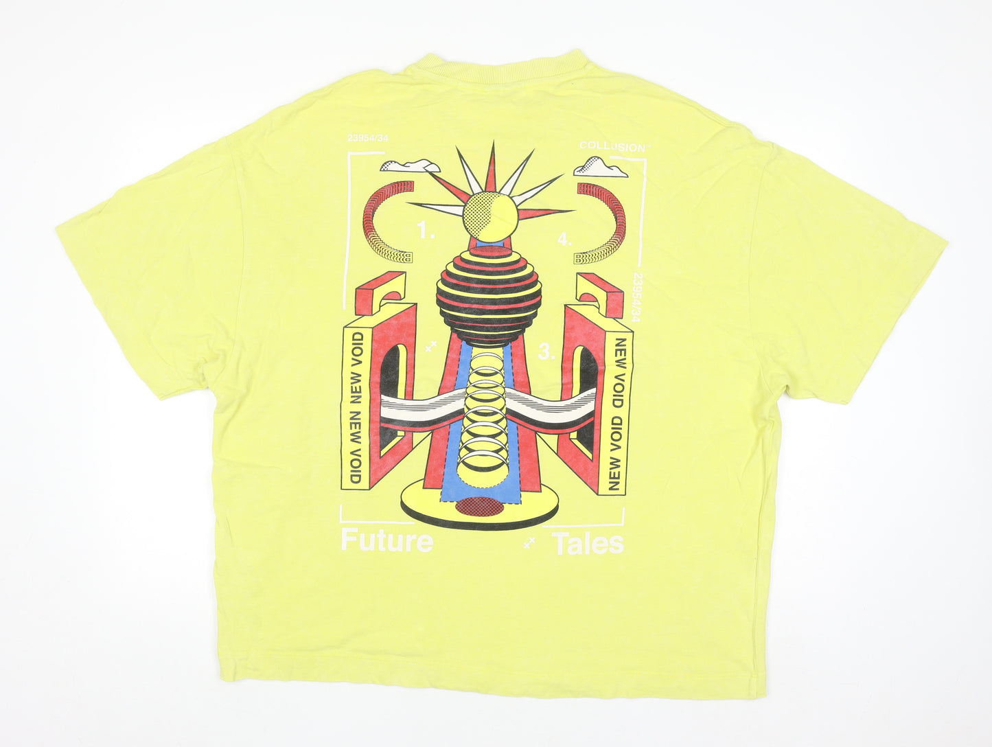 Collusion Men's Yellow Graphic Print Relaxed Fit Cotton T-Shirt S