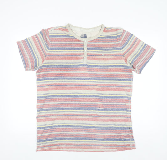 North Coast Men's Multicoloured Striped Henley T-Shirt Size L