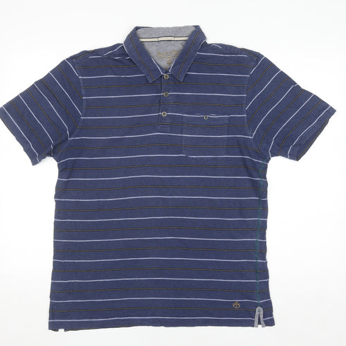 White Stuff Men's Blue Striped Cotton Polo Shirt M Regular Fit