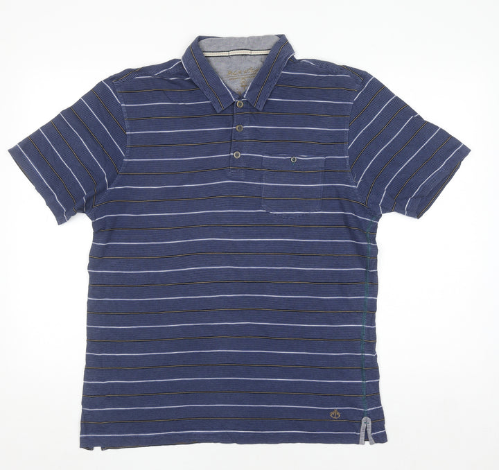 White Stuff Men's Blue Striped Cotton Polo Shirt M Regular Fit