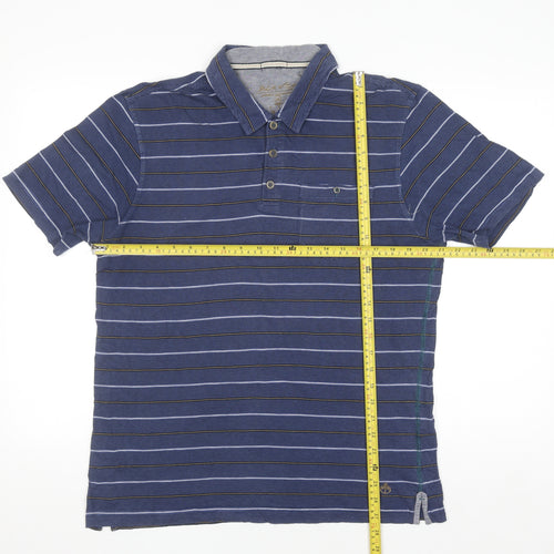 White Stuff Men's Blue Striped Cotton Polo Shirt M Regular Fit