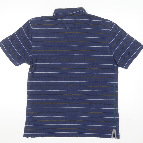 White Stuff Men's Blue Striped Cotton Polo Shirt M Regular Fit