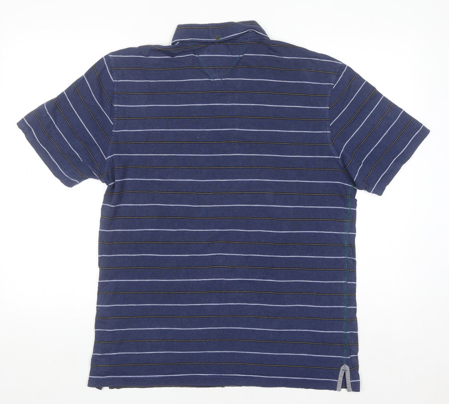 White Stuff Men's Blue Striped Cotton Polo Shirt M Regular Fit
