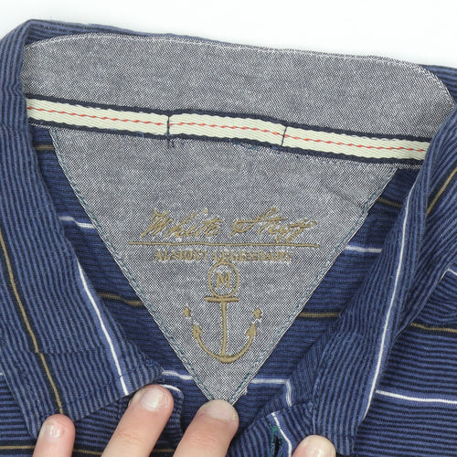 White Stuff Men's Blue Striped Cotton Polo Shirt M Regular Fit