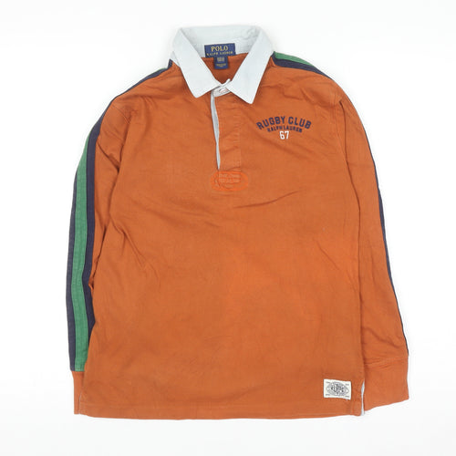 Ralph Lauren Teens Brown Collared Long Sleeve Rugby Polo Shirt M