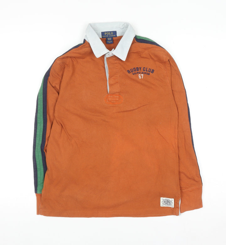 Ralph Lauren Teens Brown Collared Long Sleeve Rugby Polo Shirt M