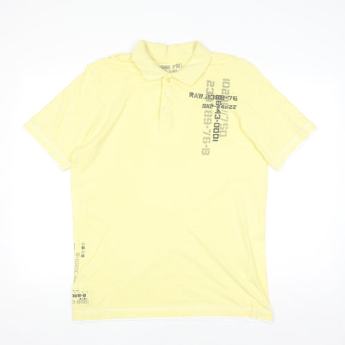 Urban Spirit Men's Yellow Graphic Cotton Polo Shirt Medium