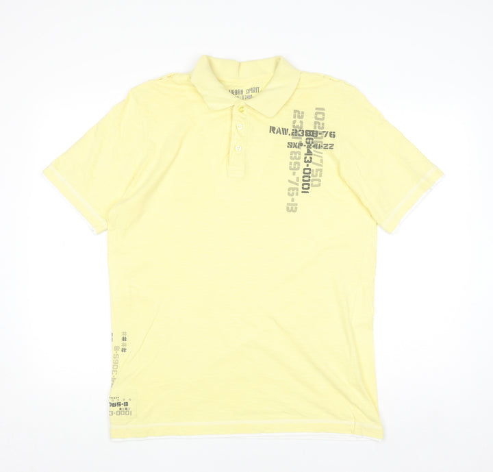 Urban Spirit Men's Yellow Graphic Cotton Polo Shirt Medium