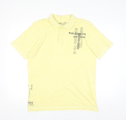 Urban Spirit Men's Yellow Graphic Cotton Polo Shirt Medium