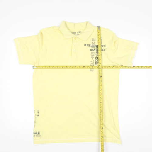 Urban Spirit Men's Yellow Graphic Cotton Polo Shirt Medium
