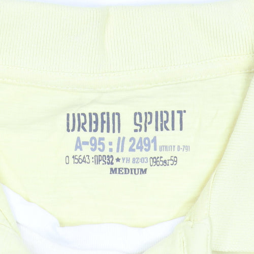 Urban Spirit Men's Yellow Graphic Cotton Polo Shirt Medium