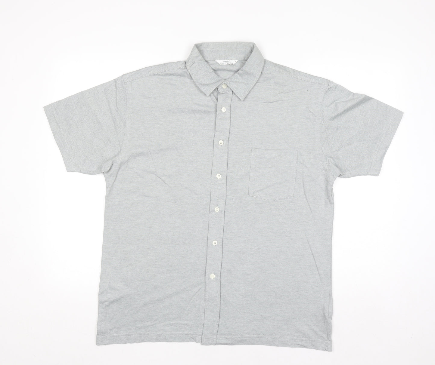Marks and Spencer Mens Grey Cotton Blend Short Sleeve Polo Shirt M